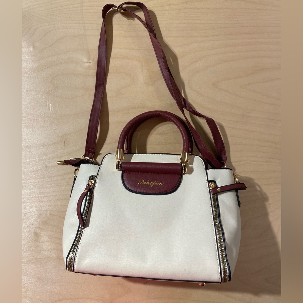 Pahajim Women's Cream and Burgundy Handbag (NL)